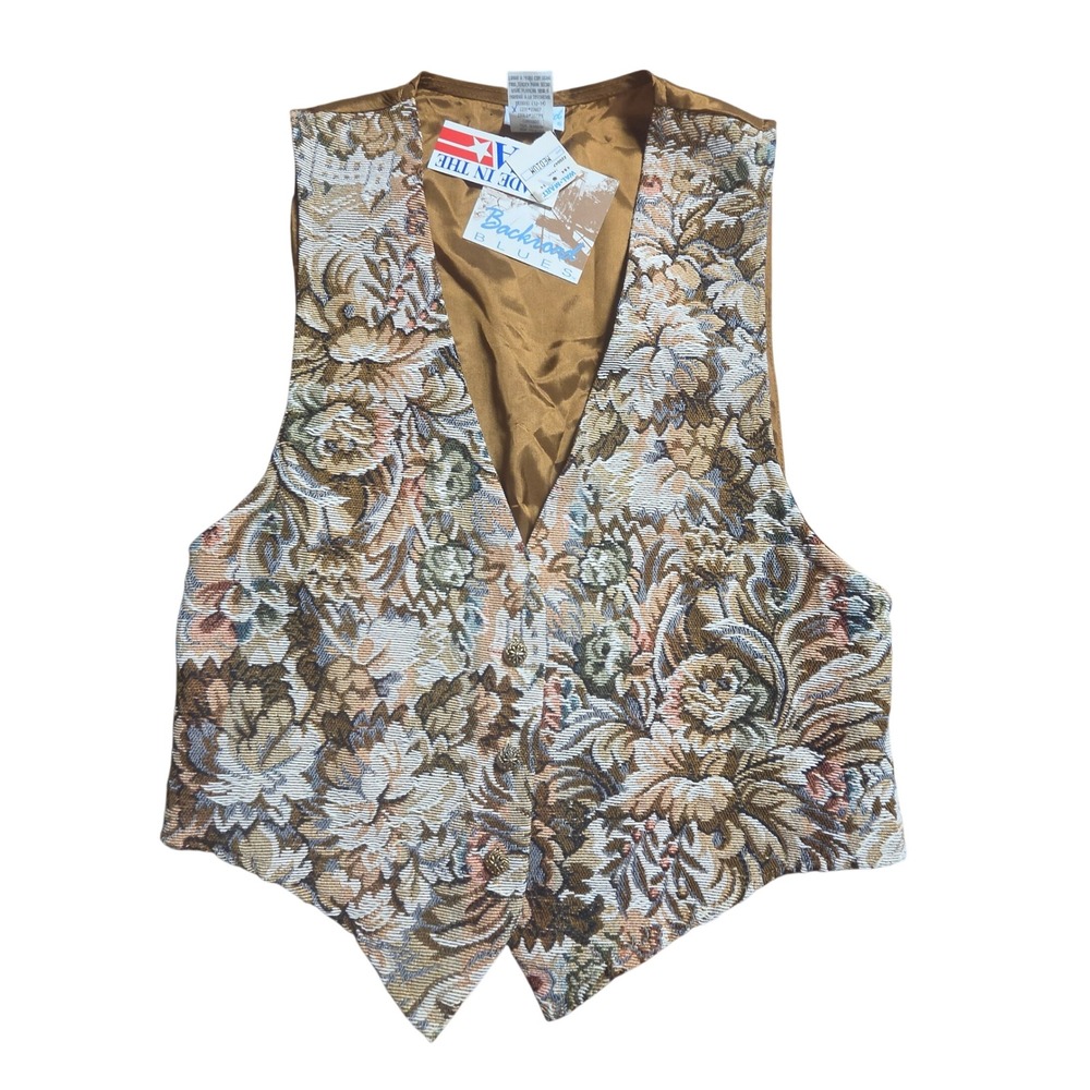 Vintage Backroad Blues Floral Tapestry Vest M Cottagecore Made in USA 90s NWT